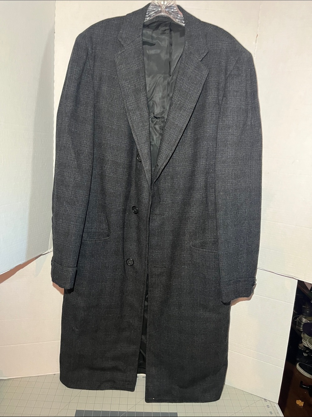 Men's Dark Gray Long Trench Coat - Classic Tailored Overcoat